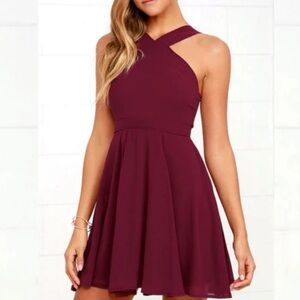 Lulus Women’s Fit-N-Flare Halter Mini Dress - Burgundy